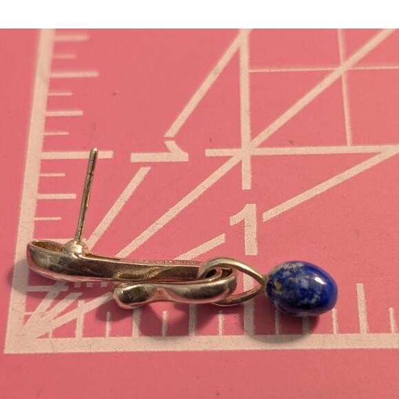 Vintage Signed AC Studio Thailand Sterling Silver Lapis Lazuli Dangle Earrings - Picture 5 of 7